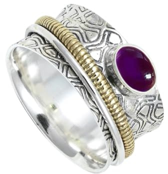 SILVERNROCK Amethyst-Cabochon Edelstein Spinner Ring 925 Sterling Silber Meditationsring Männer und Frauen handgefertigter Schmuck ERG1211BW2_(48 (15.3))