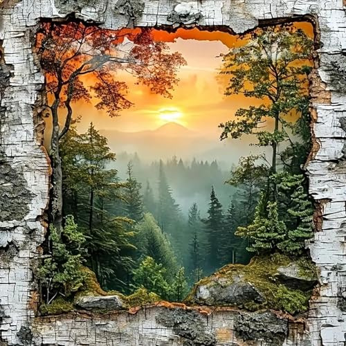 Kit Complet de Diamond Painting 5D Paysage Forêt et Montagne, Peinture Diamant Adulte Débutant, Tableau DIY Rond à Coller, Peinture au Diamant Paysage Nature pour Déco Murale Maison Salon, 30x30cm