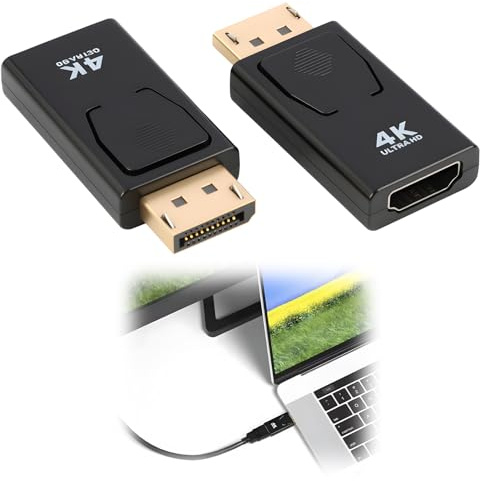 2 Piezas Adaptador DisplayPort a HDMI 4K, Convertidor DP Macho a HDMI Hembra, Resolución 4K @30Hz, Plug & Play, Compatible con Portátiles, PC, Monitores, Proyectores, Televisores HDTV