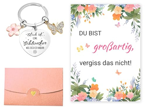 PIujsym Schwester Geschenk Schlüsselanhänger Mit Umschlägen Und Karten Geschenk Für Schwester Mit Herz Und Gravur,Geschenke Für Schwester Beste Schwester