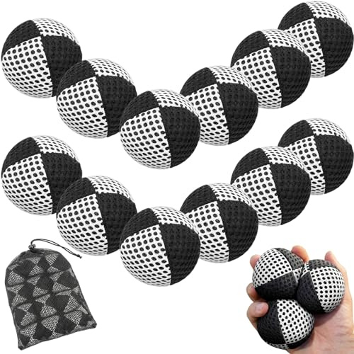 Teyva Daily 12 Pack Juggling Balls Set with 5 Carry Bags for Beginners and Professionals, 4.2 oz Colorful Juggling Bean Bags Ball Kit for Indoor, Outdoor Developing Motor Coordination(Black White)