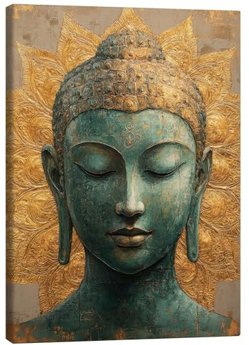Posterlounge Buddha auf Gold Leinwandbild | 60 x 80 cm von DejaReve Gold Wandbilder Wanddeko