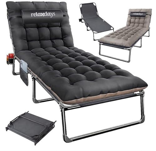 Relaxdays Campingbett klappbar, Matratze, Nackenkissen, Handyhalter, grau | bis 250 kg, HBT: 26x190x72 cm, Feldbett