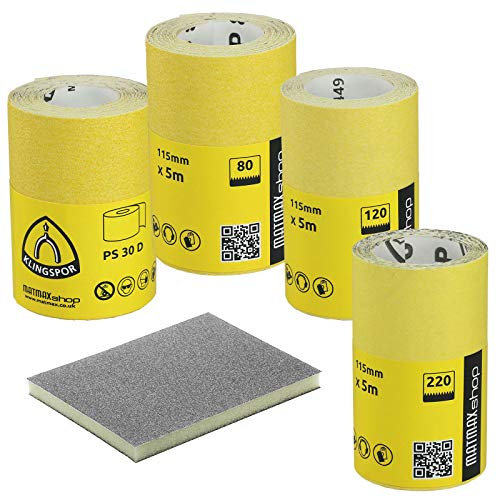 MatMax set of: 60G (Caorse) + 80G (Medium) + 120G (Fine) + 220G (Very Fine) KLINGSPOR (Germany) Aluminium Oxide Sandpaper Rolls - 4 x 5m