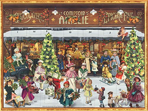 Nostalgischer Adventskalender aus Papier mit Bildern und Glitzer für Kinder und Erwachsene Viktorianischer Laden