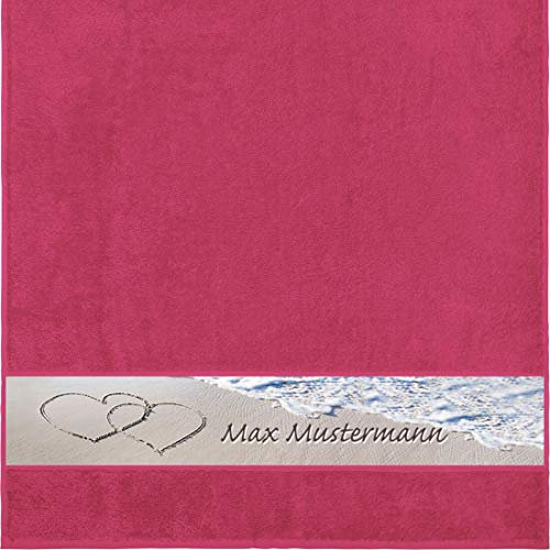 Manutextur Duschtuch mit Namen - personalisiert - Motiv Liebe - Strand - viele Farben & Motive - Dusch-Handtuch - Fuchsia - Größe 70x140 cm - persönliches Geschenk mit Wunsch-Motiv und Wunsch-Name
