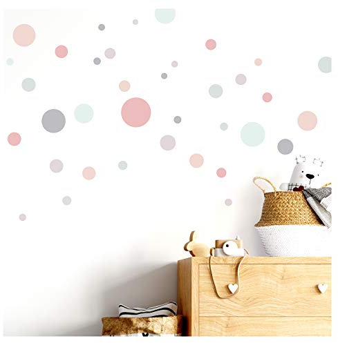 Little Deco Wandaufkleber 86 Punkte Kinderzimmer Mädchen Kreise I rosa grau Mint I Wandtattoo Klebepunkte Wandsticker Set Dots bunt selbstklebend DL385