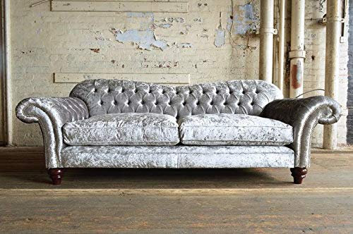 jvmoebel XXL Sofa 3 Sitzer Couch Chesterfield Polster Sitz Garnitur Leder Textil Silber
