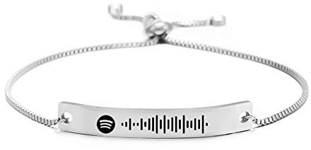 Jinlinjew Personalisierte Spotify Code Armband für Frauen Männer, Gravierte Song Armband Musik verstellbare Armband Scannbare Spotify für Paar Geschenk