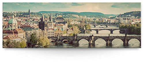Eindrucksvolles XXL Panorama Wand-Bild Skyline Prag als Leinwandbild mit 150x50cm. Setzen Sie Ihr Wohnzimmer, Schlafzimmer mit diesem Motiv perfekt in Szene