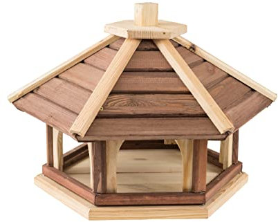 MAZUR International Vogelhaus wetterfest aus Holz, vogelfutterhaus, Futterhaus, Futterstation für Wildvögel, Vogelfutterhaus zum Stellen für den Garten, Balkon, KL4-NP, Braun