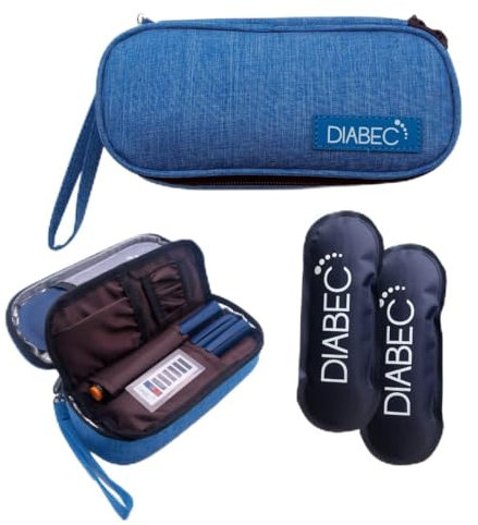 DIABEC Bolso de Viaje para Insulina Estuche Isotérmico con 2 Bolsas de Gel – Mantiene <8°C hasta 8h – Compacto, Ligero, Impermeable – Azul