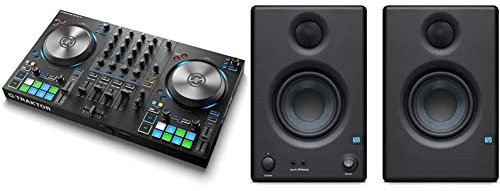 Native Instruments Traktor Kontrol S3 4-Kanal DJ Controller, 16 Pads, integrierte Soundkarte, Traktor Pro 3 & PreSonus Eris E3.5, 3,5 High-Definition Multimedia 2-Wege-Studiomonitore (Paar), Schwarz