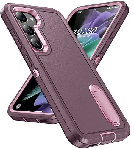 Fucozan Schutzhülle für Samsung Galaxy S23 Plus mit Ständer, 3-lagig, militärische Qualität, Silikon, robust, stoßfest, für Galaxy S23 Plus S23+, Violett + Rosa