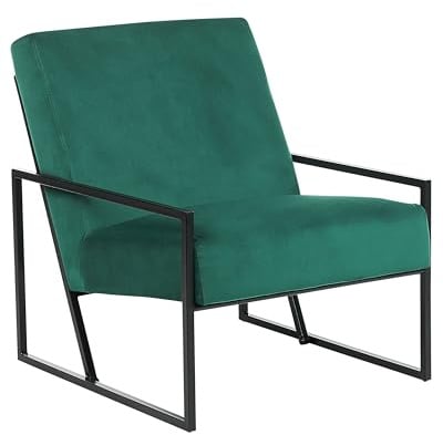 Sessel Samtstoff grün mit schwarzem Metallgestell Armlehnen Lehne modern Delary