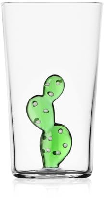 Ichendorf Milano Bicchiere Longdrink Cactus Verde | Collezione Desert Plants | 35 cl | Vetro Borosilicato | Fatto a Mano