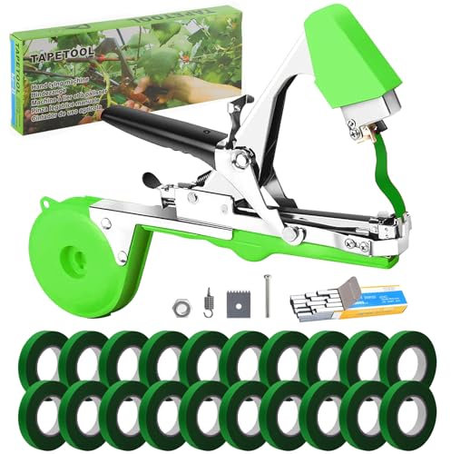 Legatrice per Piante Vigneto Pomodori, Tying Macchina Nastro Strumento Attrezzo da Giardinaggio Tying Macchina Strumento con 20 Rotoli di Nastro ed 1 Scatola di Graffette per Fiori Verdura Vigneto