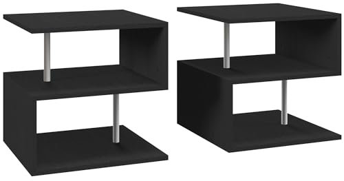 HOMCOM Wooden S Shape Cube Coffee Table 2 Tier Storage Shelves Organiser Office Bookcase Living Room End Desk Stand Display Set of 2 (Black)
