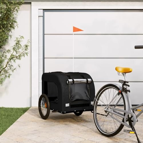 Homgoday Haustier-Fahrradanhänger aus schwarzem Oxford-Gewebe und Eisen, Hunde-Fahrradanhänger, Haustierwagen mit Sicherheitsflagge für Fahrrad, Haustier-Fahrradwagen für kleine und mittelgroße