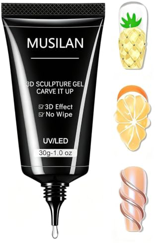 MUSILAN Gel 3D Nail Art mit Nagelfeile aus Glas- 30g Clear Aufbaugel 3D Nail Sculpting Gel & 3 in 1 Rhinestone Glue für 3D Nägel Art, Sculpting Nagelmodellag für Hause Salon-Profis DIY Nageldesign