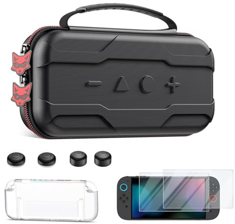 Carrying Case with 2 Packs Screen Protector for Nintendo Switch 2 (2025), Portable Travel Case, Hard Shell Case Switch 2 Storage Bag Accessories with Screen Protector, Protective Cover, Joystick Caps