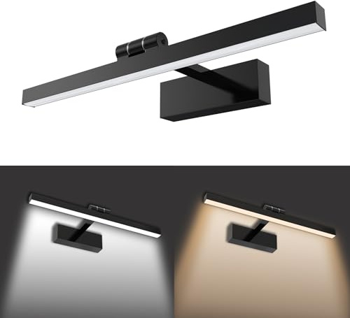 UISEBRT 15W 60cm LED Spiegellampe Badezimmer, Leuchtstoffröhre 180° Verstellbar, Schwarz Badezimmer Lampe Modern IP44 Schrankleuchte für Wandbeleuchtung und Spiegel Beleuchtung, Typ A Kaltweiß