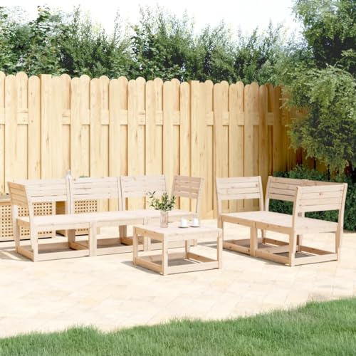 JHQHSM 5-TLG. Garten-Sofagarnitur aus Massivholz Kiefer mit Latten-Design und modularem Aufbau für Terrasse und Garten, Bequeme Sitzgruppe mit Rückenlehnen aus rustikalem