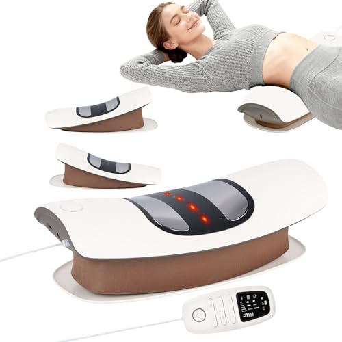 Rückenmassagegerät Unterer Rücken, 5-in-1 Rückenstrecker mit Luftkissen-Lendenzug, EMS & TENS Impulsmassage, Wärme, Vibration und Rotlicht, 3 Stufen zur Linderung von Rückenschmerzen für Zuhause