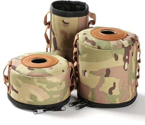 Lot de 3 housses de réservoir propane, réservoir portable en tissu Oxford avec boucles latérales, couverture facile à transporter et à suspendre pour réchaud camping, bidons gaz (camouflage)