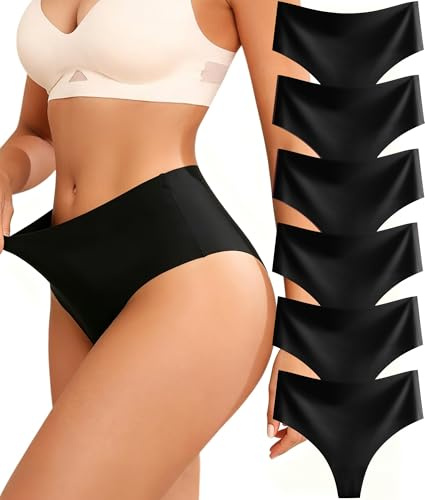 Sth Big String Tanga Femme sans Couture Taille Haute Culotte Invisible Slip | String Femme Sexy Chic Gousset doublé en Coton Culotte Respirantes Sous Vetements Feminins Sport Yoga Leggings Robes Lot de 6
