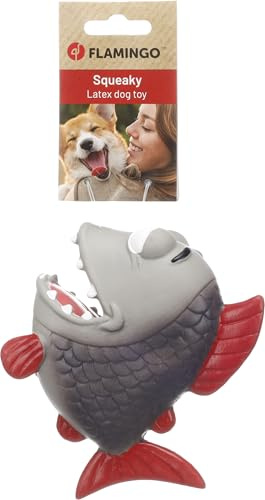Flamingo Hundespielzeug - Anais Fisch grau - Latex mit Quietscher - Spielzeug für Hunde - 5,3x13,5x13,7cm