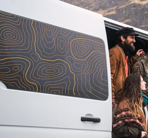 Topografie Fensterfolie Auto Van Camper – Vinyl Sichtschutzfolie Seitenfenster Heckscheibe – Modernes Linien Design – Wetterfest – 60x40 bis 200x60 cm – Vanlife Wohnmobil