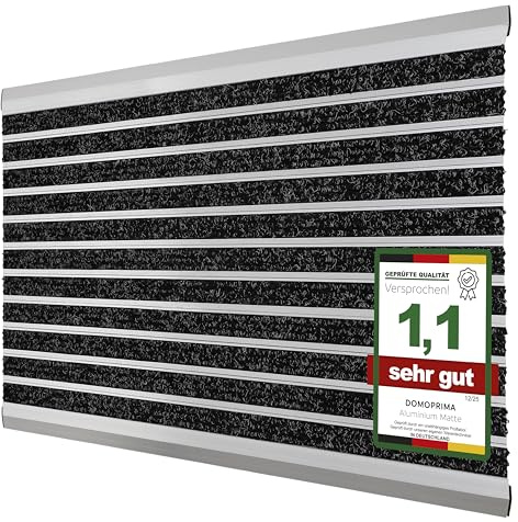 DOMOPRIMA® Premium Alu Fußmatte 60x40 cm, Schwarz | Wetterfeste und rostfreie Aluminium Türmatte, Rutschfest, Für Innen & Außen, Schmutzfangmatte für Gewerbe und Privat
