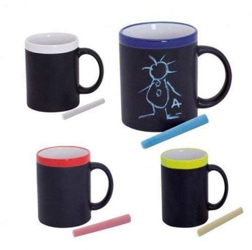 DISOK Lote de 36 Tazas Pizarra de Cerámica Ideales para Desayuno, en Caja de Regalo Surtidas en Colores. Taza Infantiles par a Colorear.