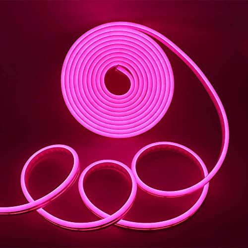 XUNATA Neon LED Streifen, 5M 12V 2835 600Leds Pink LED Strip Wasserdicht Diffusion Flexibel LED Lichtband Schlauch+5A Netzteil (Pink)