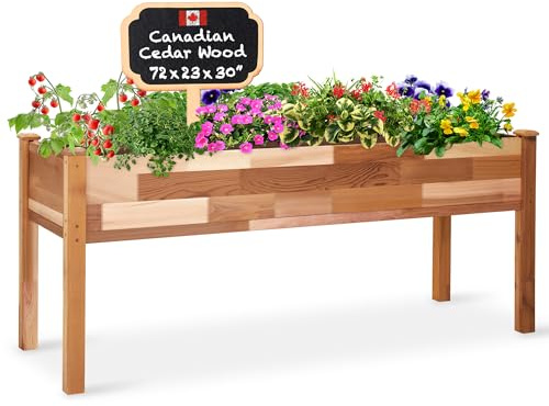 Jumbl, Cedar Raised Garden Bed, Elevated Wood Planter for Growing Fresh Herbs, Vegetables, Flowers, Succulents - 72x23x30”