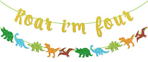 Roar I'm Four Banner Dinosaurier Girlande für Kinder 4. Dinosaurier Geburtstag Party Dekorationen