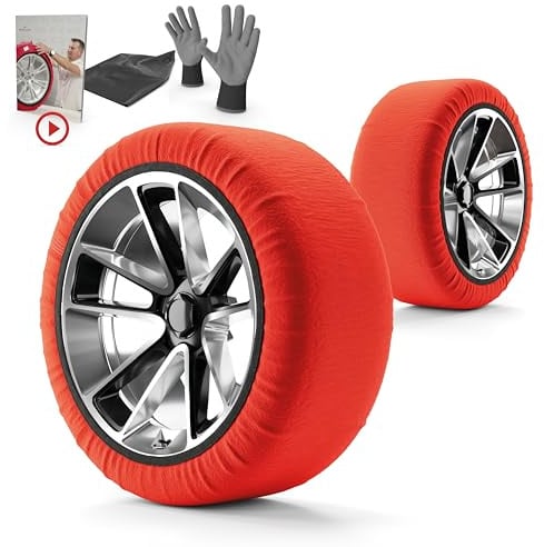 WALSER Textile Schneeketten nach EU Norm 16662-1 homologiert, Qualitätssieger Sehr Gut*, 2er Set Textilschneekette Snow Sock, Anti-Rutsch Auto Schneeketten Winter, Car Snow Chains rot S