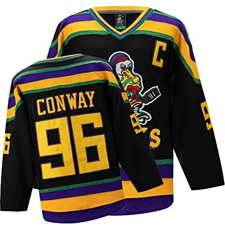 Mighty Ducks Jersey Movie Eishockey Trikot S-XXL Charlie Conway #96 Adam Banks #99 90S Hip Hop Kleidung für Party, #96 Blau, L