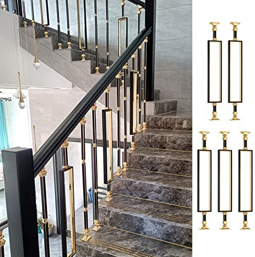 Glas Geländerpfosten Glashalter Edelstahl Metall Spindel-Geländer für Innentreppen, 95cm Hoch Treppengeländer Baluster/ Schwarz Gold Deck-Geländer für Dachbodentreppe, mit Komplettem Bausatz ( Color :