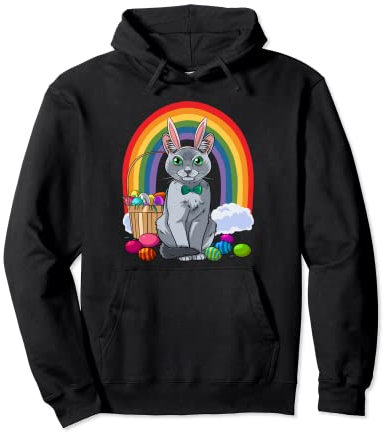Russische blaue Katze Ostereier Hase Pullover Hoodie