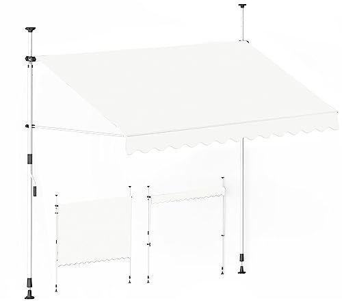 Novonova Tenda da Sole Manuale, Resistente ai Raggi UV/Sole, Tenda da Sole Regolabile in Altezza/Inclinazione, con Manovella, Tenda da Sole Retrattile Senza Perforazione, 198*120*305CM, SY-ZYP2006
