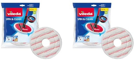 Vileda Spin and Clean Mop Head Refill, 100% Microfibre, Absorbs and Degreases, Ideal for Deep Cleaning, Captures Dirt and Hair, Pack of 2