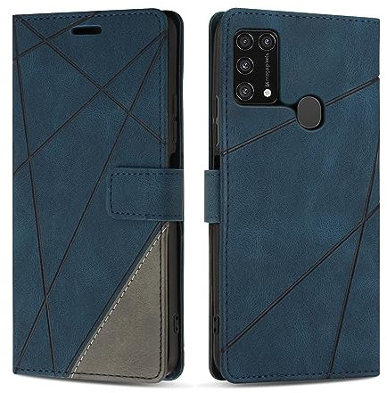SONWO Hülle für Galaxy M31, Premium PU Leder Handyhülle Flip Case Wallet Silikon Schutzhülle Klapphülle für Galaxy M31, Blau