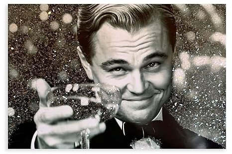 MEZUMI Leonardo Dicaprio Cheers Leinwand-Poster, Schlafzimmer, Dekoration, Sport, Landschaft, Büro, Raumdekoration, Geschenk, ungerahmt, 30 x 45 cm