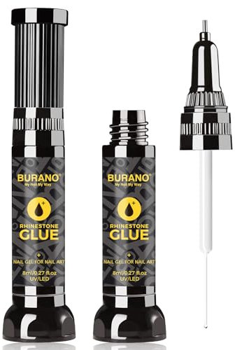 BURANO Colle à Ongles Strass, 8ml*2 Nail Art Rhinstone Glue Gem Gel, ongles strass Nail Art colle Adhésif Nail Gel pour Pierres Précieuses