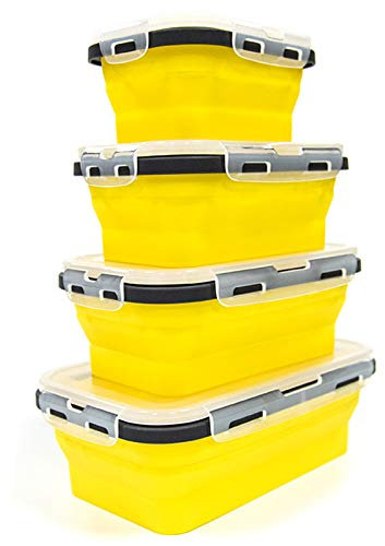 Eighosee Juego de 4 fiambreras de silicona apilables Bento para preparación de alimentos, lonchera plegable