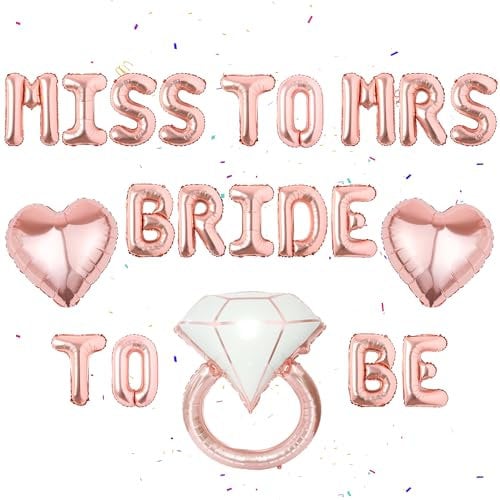 Bride To Be Balloons Decorations - Rose Gold Hen Do Party Decoration Set Miss to Mrs Banner Bachelorette Party Diamond Ring Balloon for Bridal Shower Wedding Hen Night Party Supplies