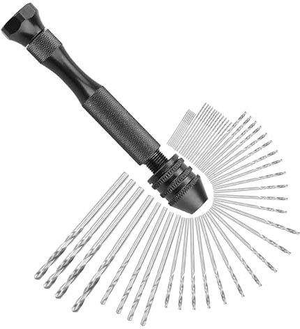 Mini Taladro Manua de 49 Piezas, Mini Taladro Manualidades, Taladro de Mano con 48 Puntas Helicoidales (0,5-3,0 mm) Para Madera, Metal, Joyería y Modelismo