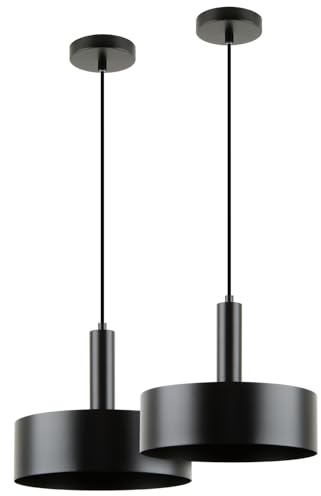 LED Universum - Pendelleuchte Victoria Ø 30cm Metall rund für LED E27 Leuchtmittel max 40W (exklusive) höhenverstellbar bis 150cm Esstisch Wohnzimmer Hängelampe Deckenlampe schwarz 2er Set
